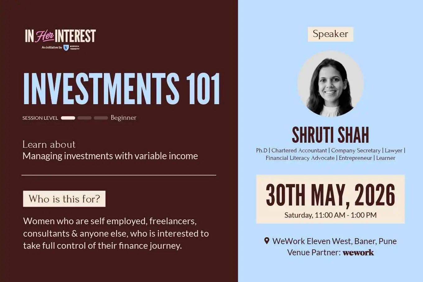 Investing 101 Pune WeWork  - In Her Interest
